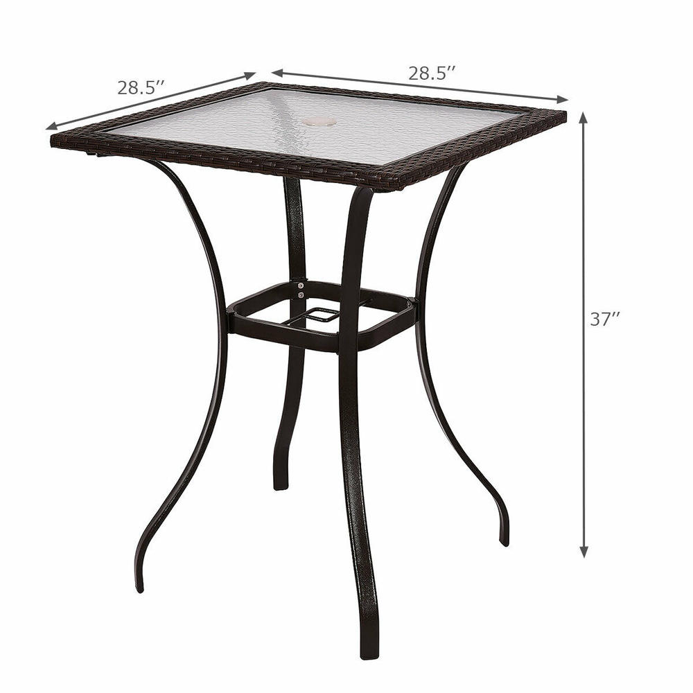 Costway Outdoor Patio Rattan Wicker Bar Square Table Glass Top Yard Garden Furniture NEW