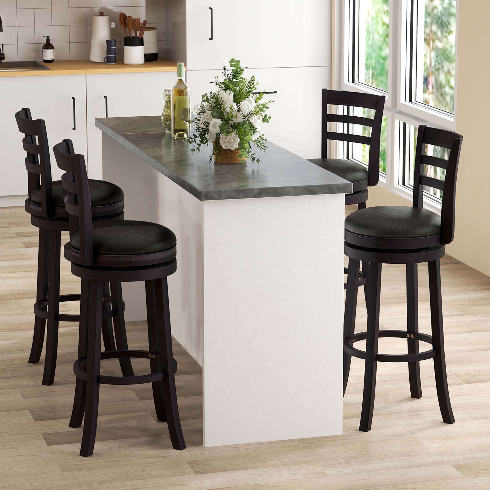 Costway Set of 4 Bar Stools Swivel Bar Height Chairs with PU Upholstered Seats Kitchen