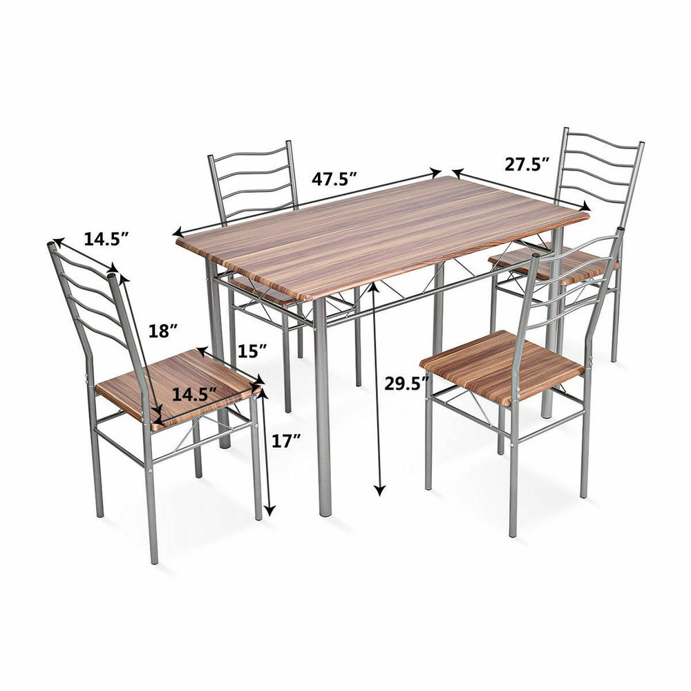 Costway 5 Piece Dining Table Set Wood Metal Kitchen Breakfast Furniture w/4 Chair Walnut