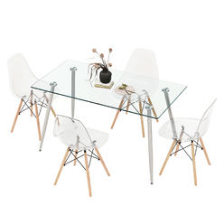 Costway 5 PCS Dining Table Set 51'' Modern Rectangular Glass Table & 4 Chairs Kitchen