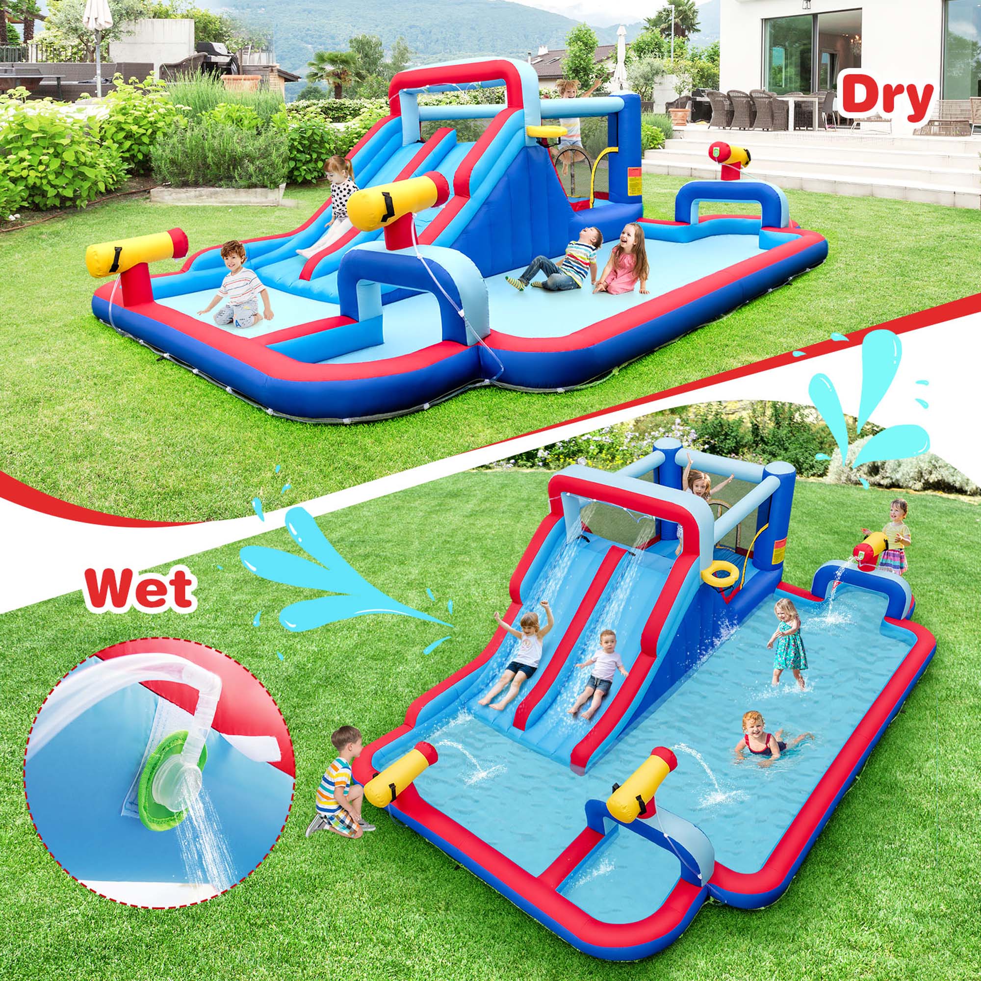 Costway Inflatable Water Slide Park Kids Bounce House Climbing Jumping with 750W Blower