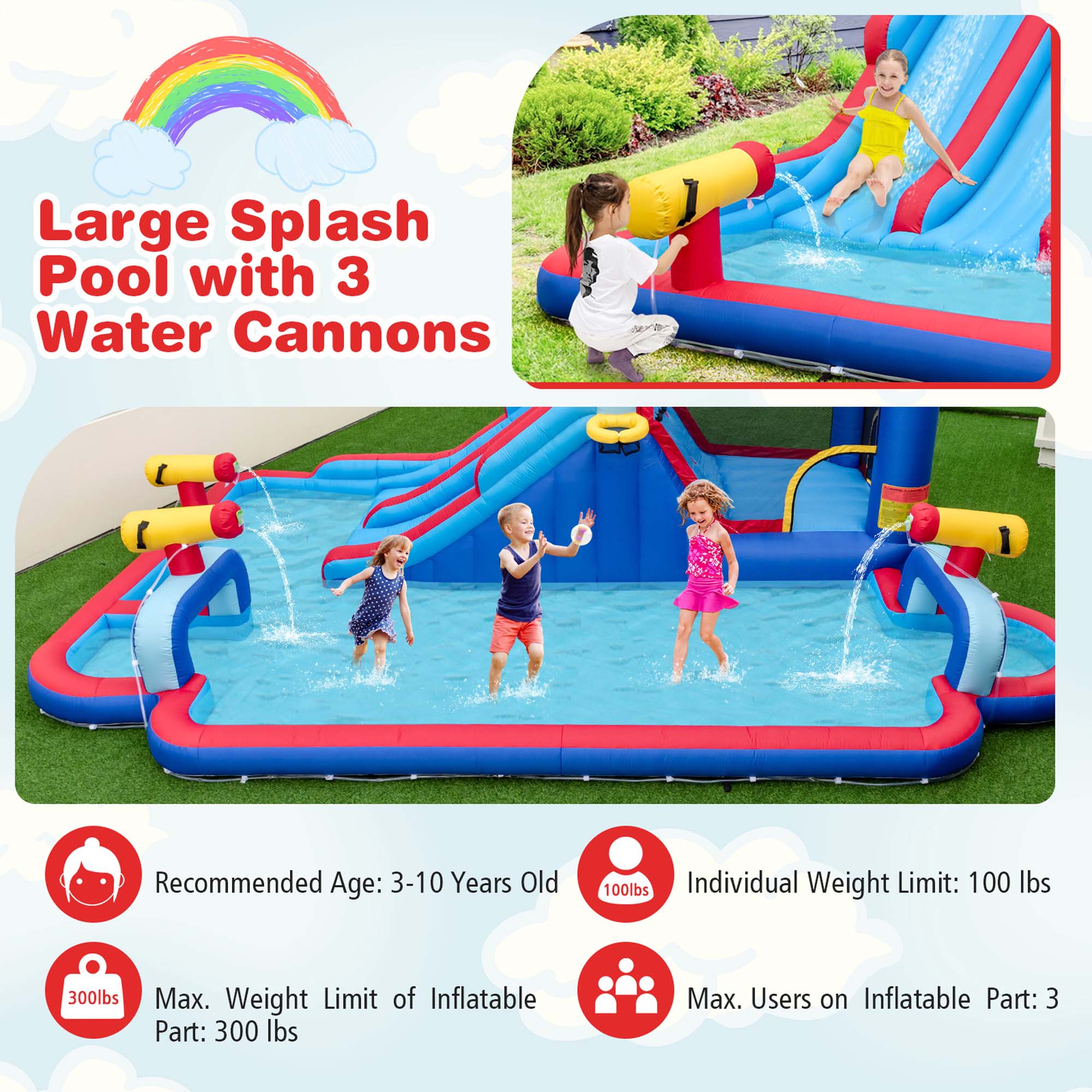 Costway Inflatable Water Slide Park Kids Bounce House Climbing Jumping with 750W Blower