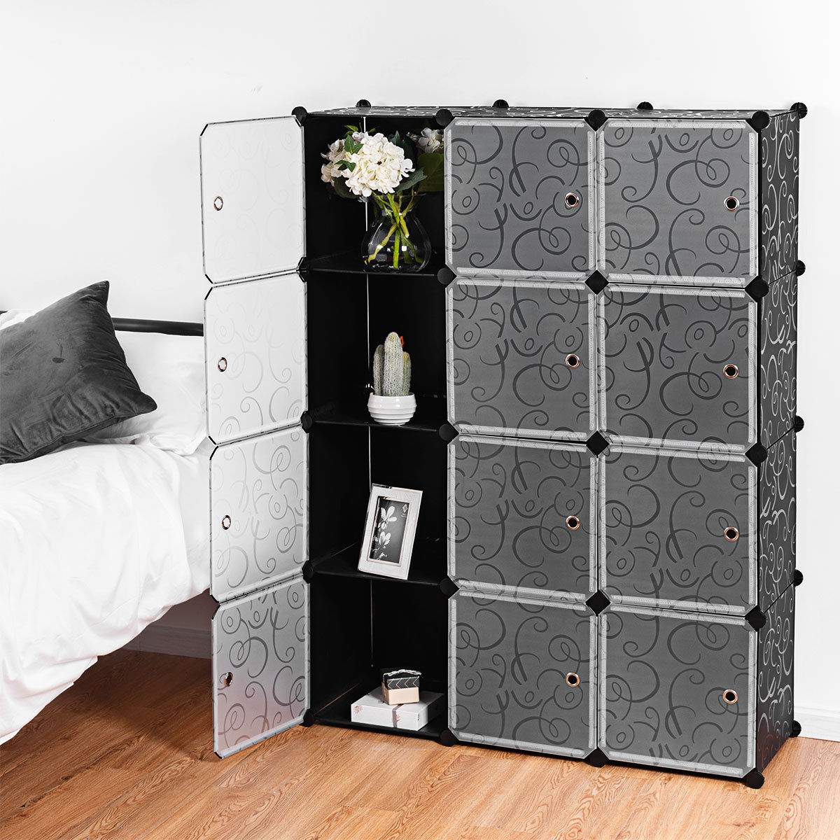 Costway DIY 12 Cube Portable Closet Storage Organizer Clothes Wardrobe Cabinet W/Doors