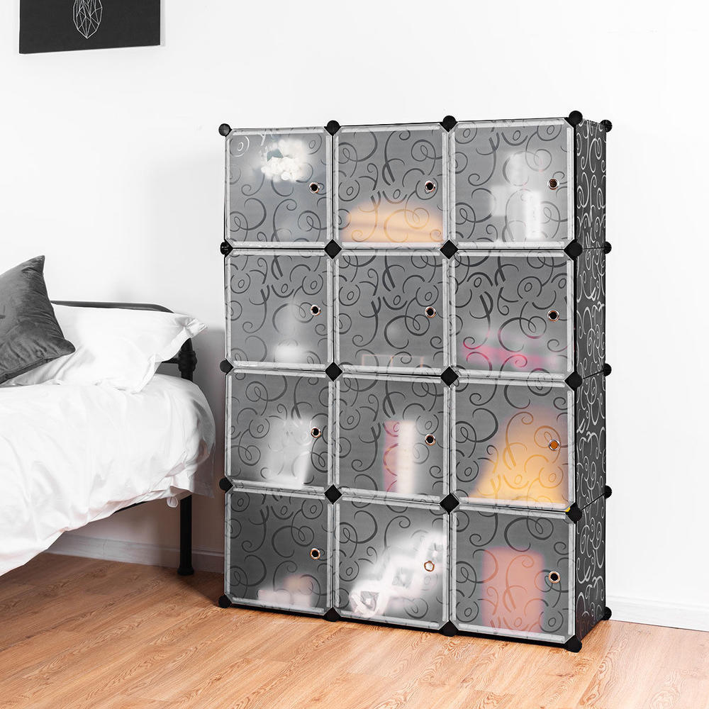 Costway DIY 12 Cube Portable Closet Storage Organizer Clothes Wardrobe Cabinet W/Doors