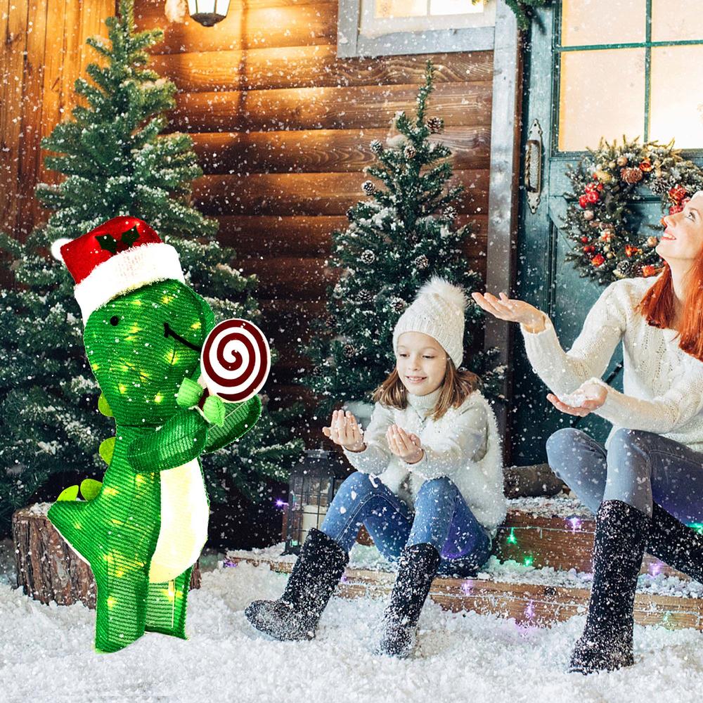 Costway 2.4 FT Pre-Lit Dinosaur Christmas Decoration with LED Lights Holiday Yard Ornament