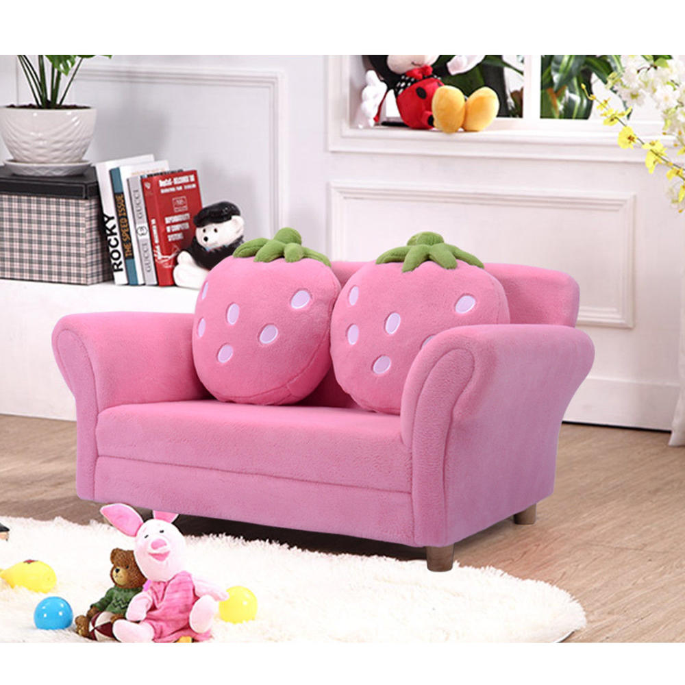 Costway Kids Sofa Strawberry Armrest Chair Lounge Couch w/2 Pillow Children Toddler Pink