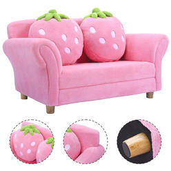 Costway Kids Sofa Strawberry Armrest Chair Lounge Couch w/2 Pillow Children Toddler Pink