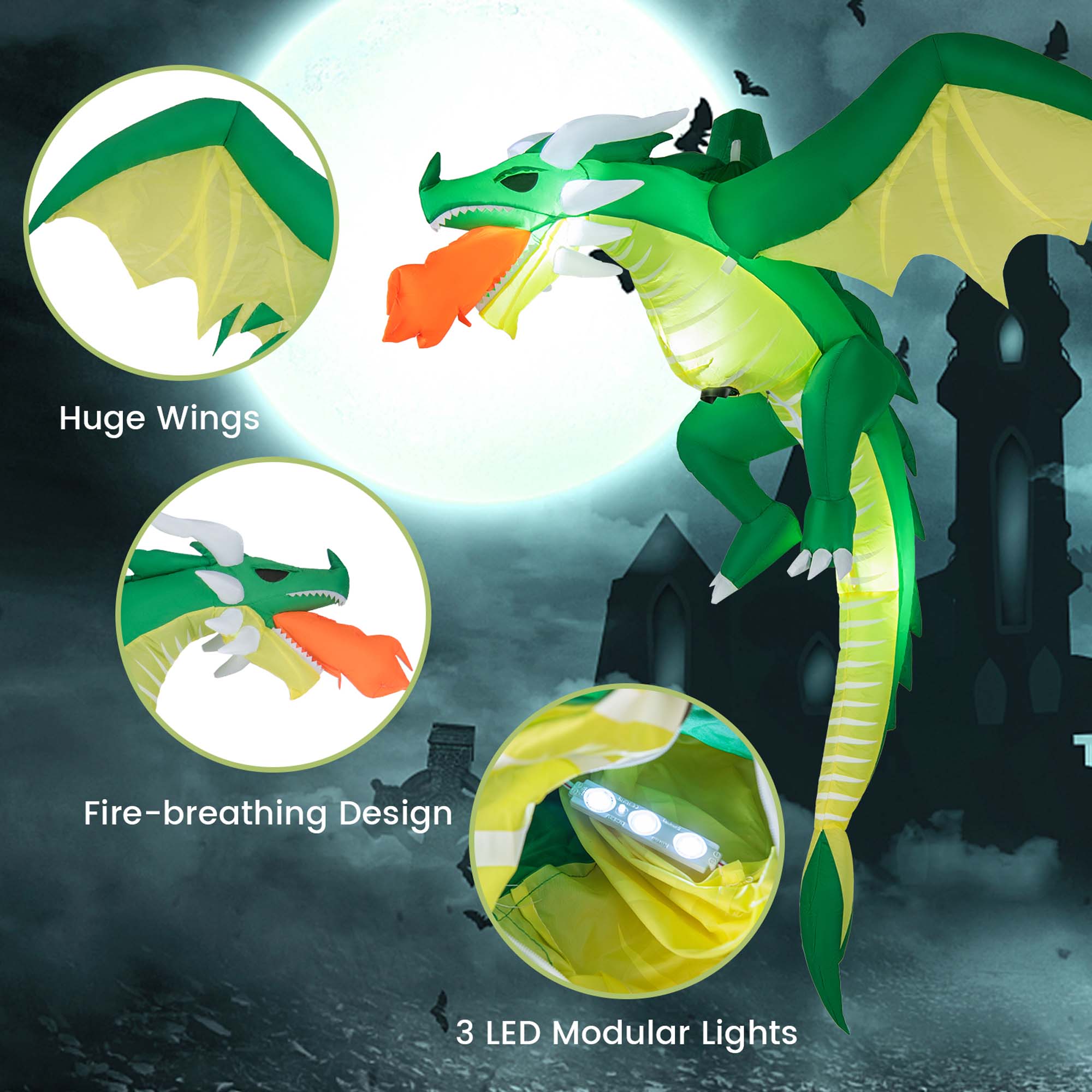 Costway 5 FT Hanging Halloween Inflatable Fire-breathing Dragon Flying Decoration Yard