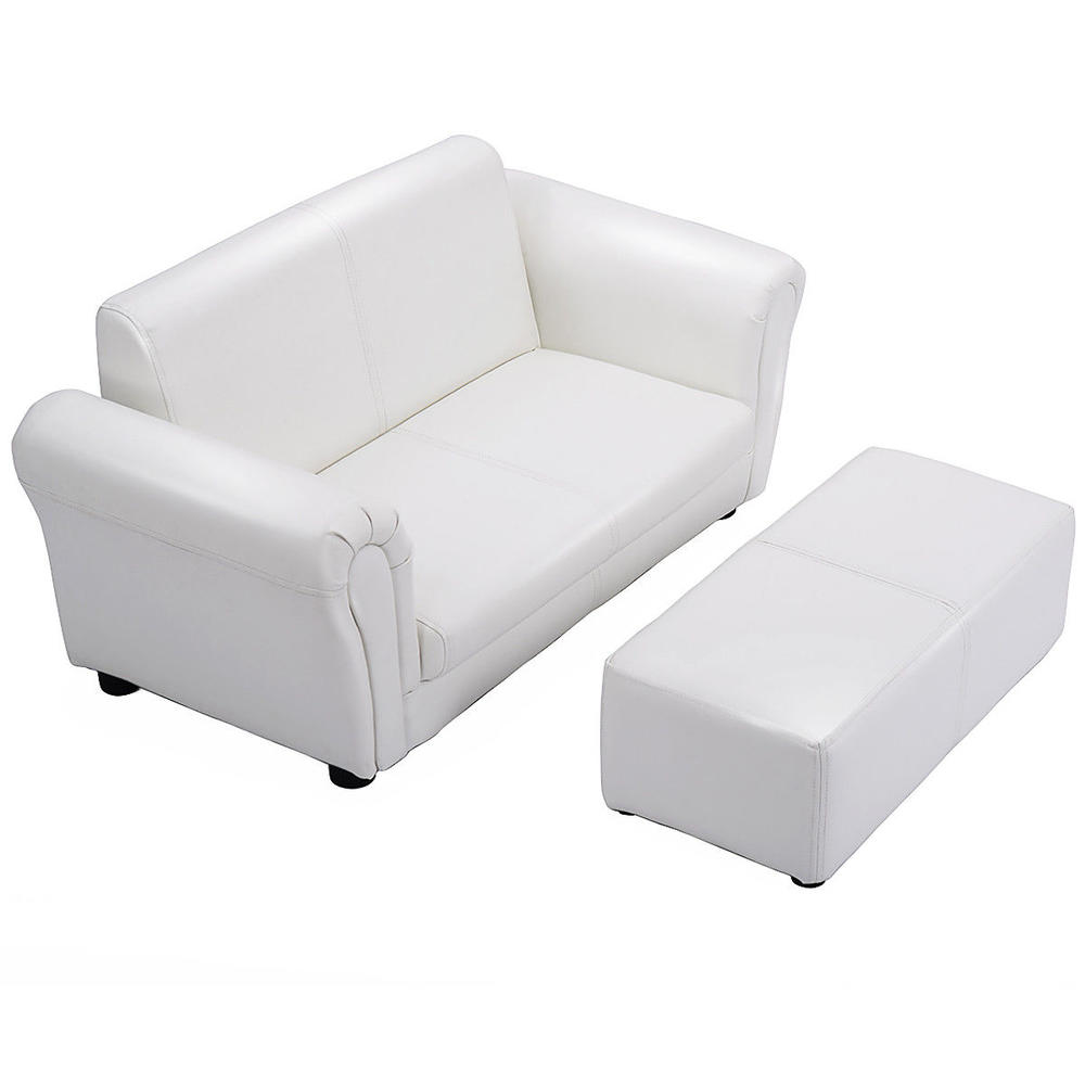 Costway White Kids Sofa Armrest Chair Couch Lounge Children Birthday Gift w/ Ottoman