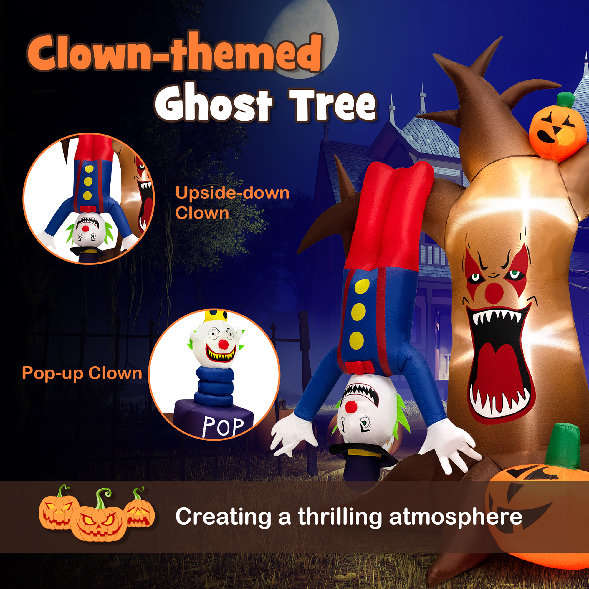 Costway 8 FT Halloween Inflatable Tree Giant Blow-up Spooky Dead Tree with Pop-up Clowns