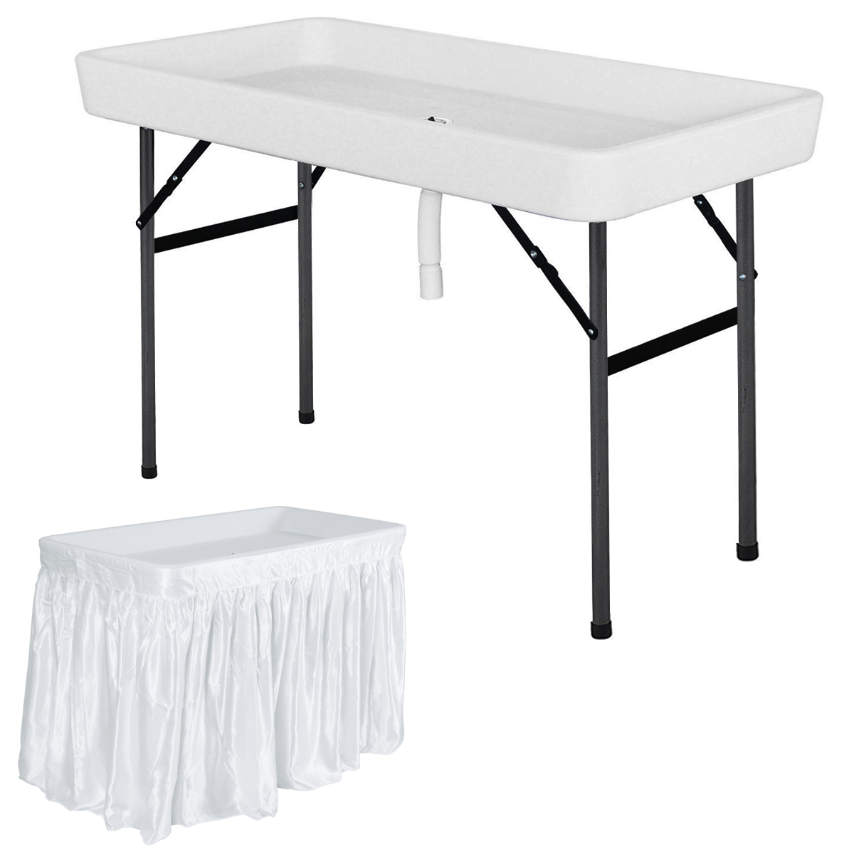 Costway 4 Foot Party Ice Folding Table Plastic with Matching Skirt White