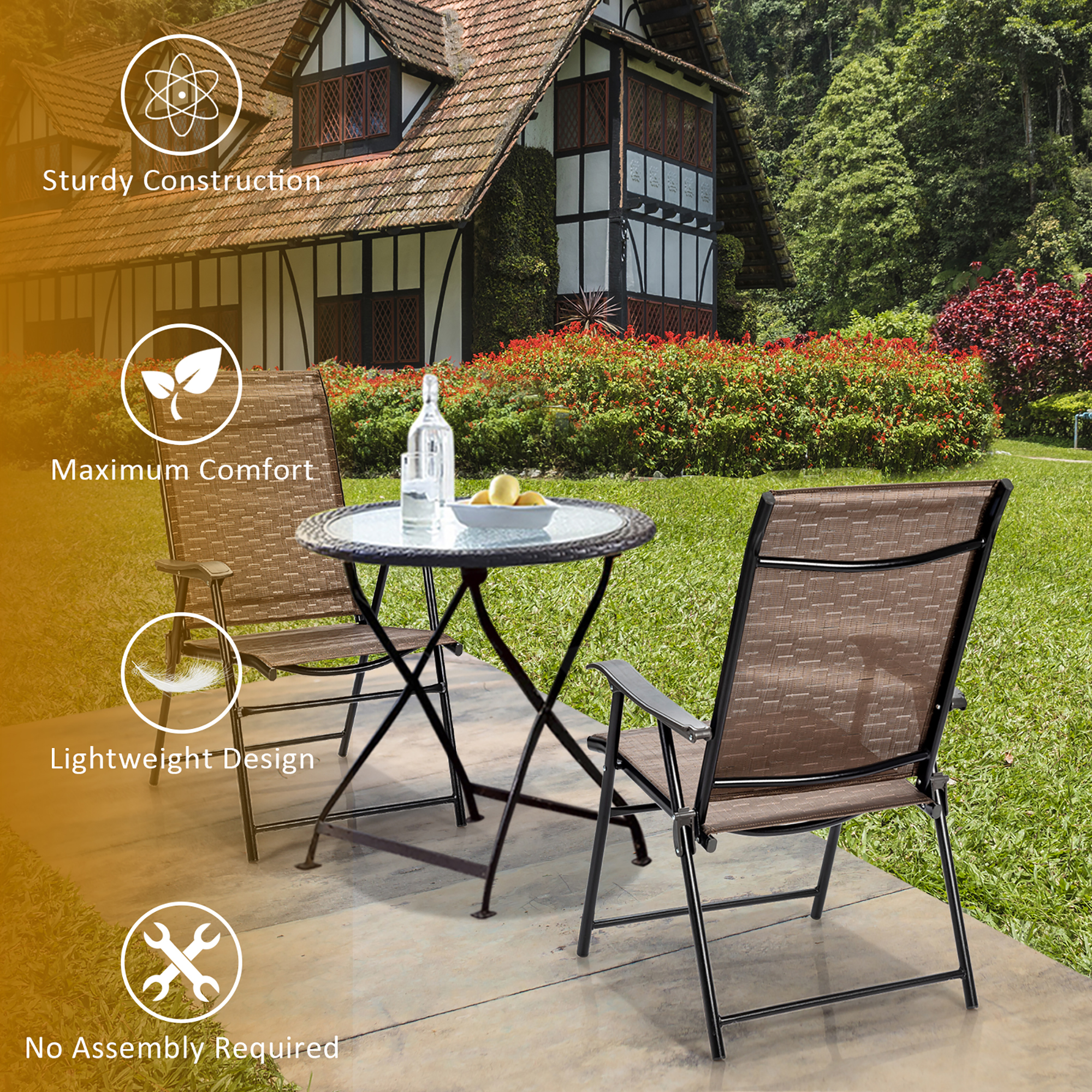 Costway 4PCS Outdoor Patio Folding Chair Camping Portable Lawn Garden W/Armrest