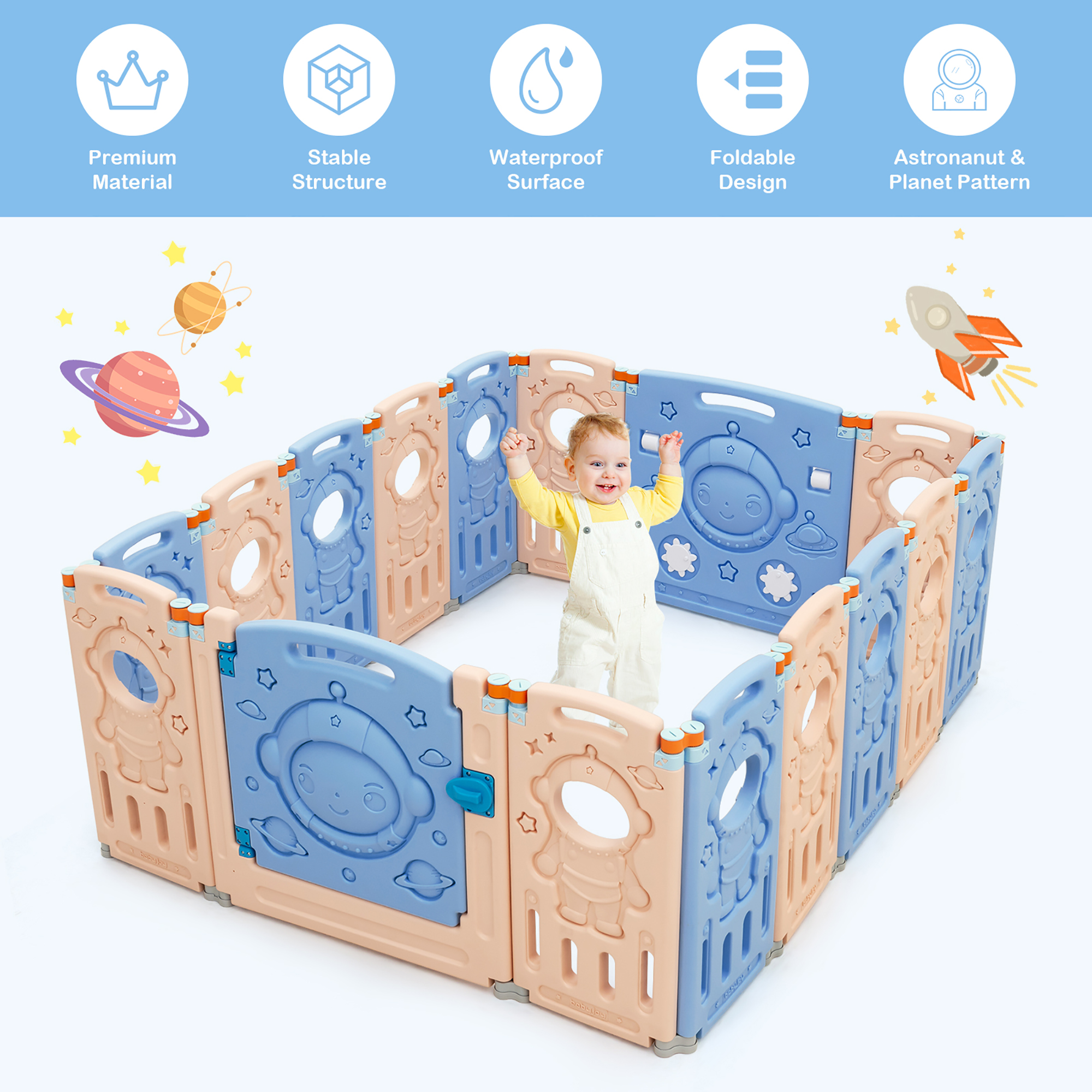 Costway Babyjoy 16-Panel Foldable Baby Playpen Kids Activity Center w/ Lockable Door