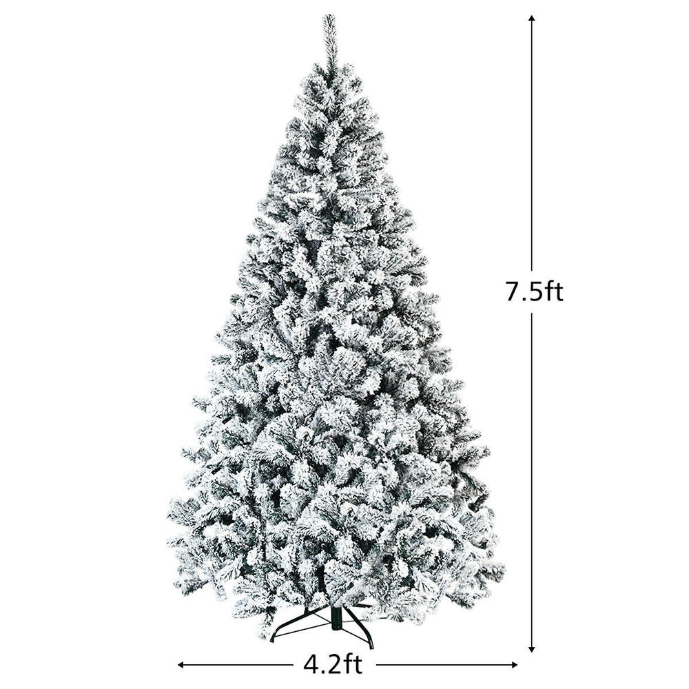 Costway 7.5ft Snow Flocked Hinged Christmas Tree Unlit Metal Stand
