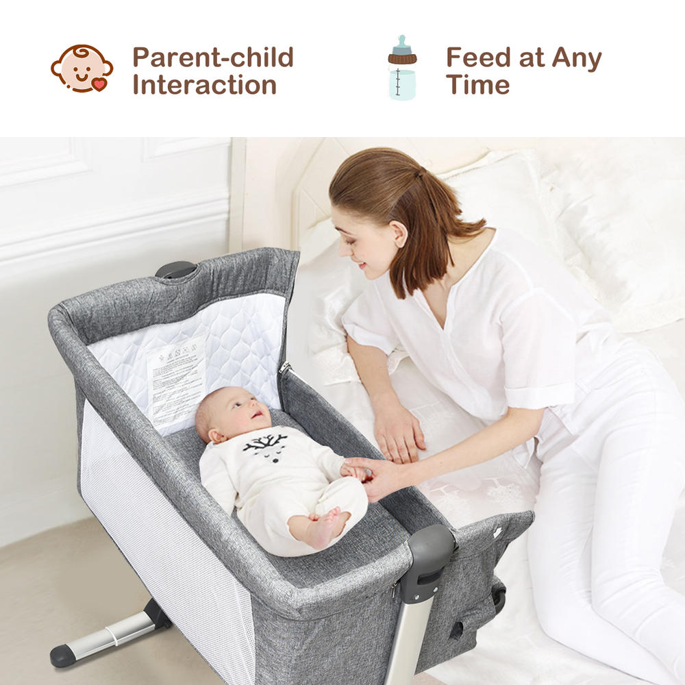 Costway Baby joy Portable Baby Bed Side Sleeper Infant Travel 10° Inclined Bassinet Crib W/Carrying Bag Grey