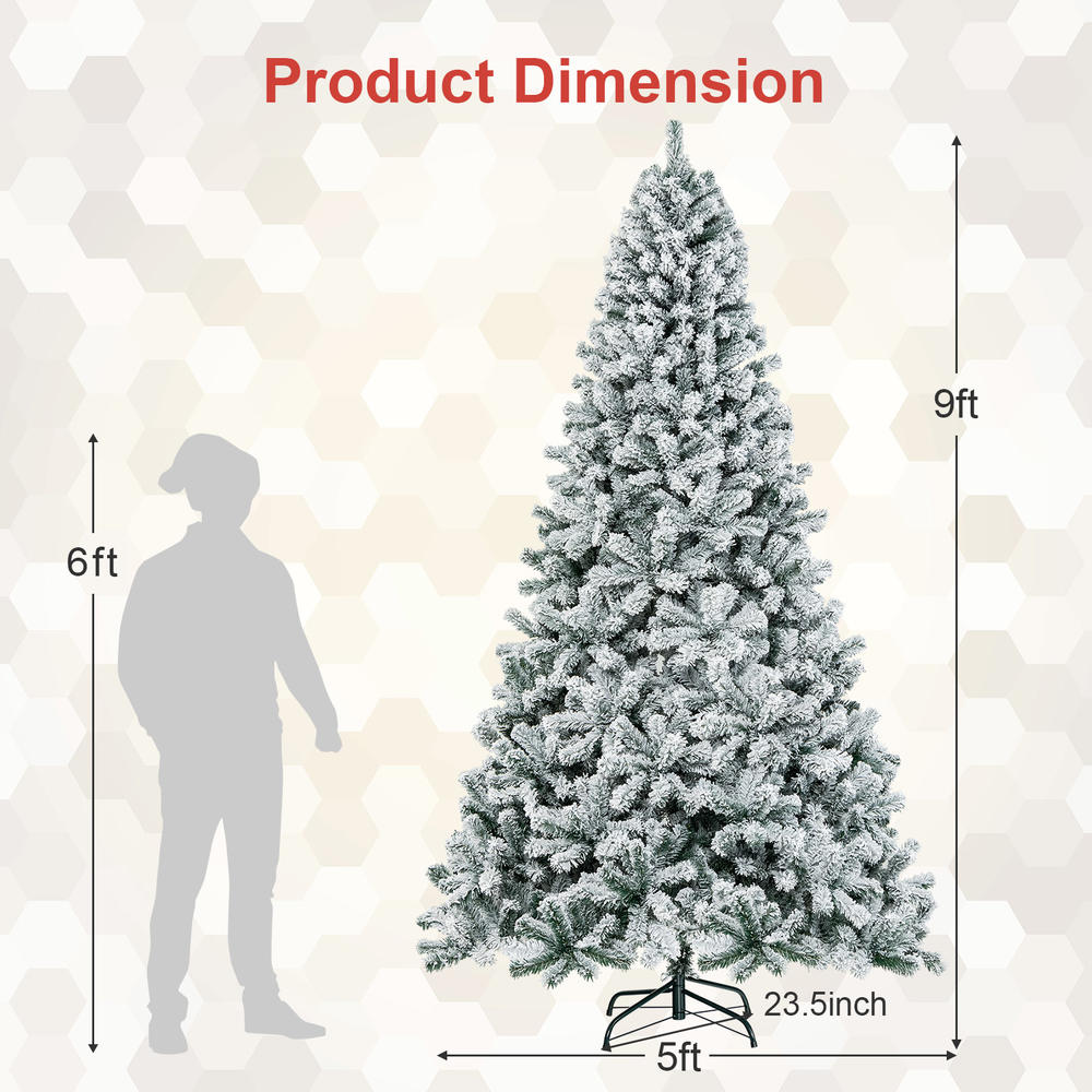 Costway 9ft Snow Flocked Hinged Artificial Christmas Tree Unlit Metal