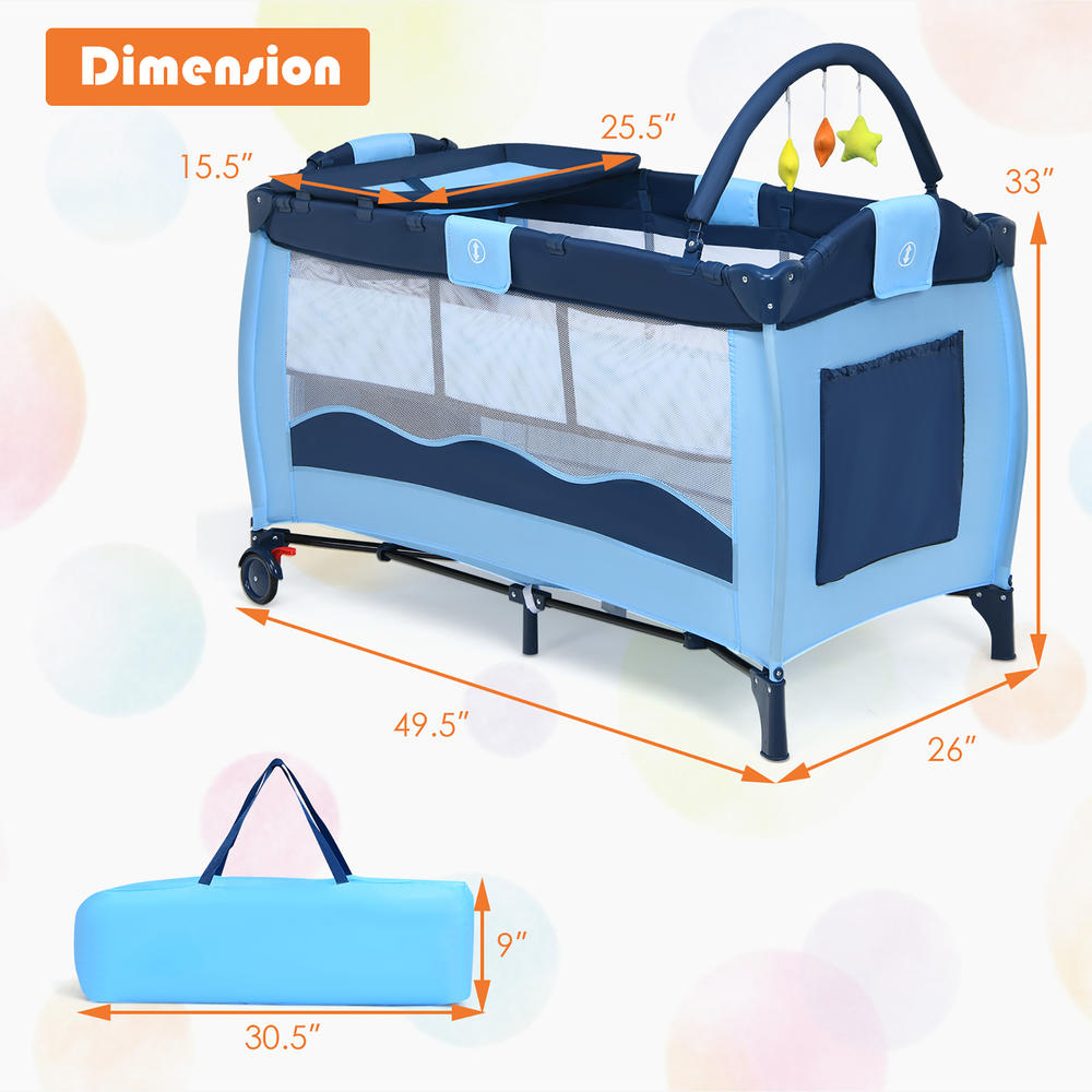 Costway Baby Crib Playpen Playard Pack Travel Infant Bassinet Bed Foldable Blue