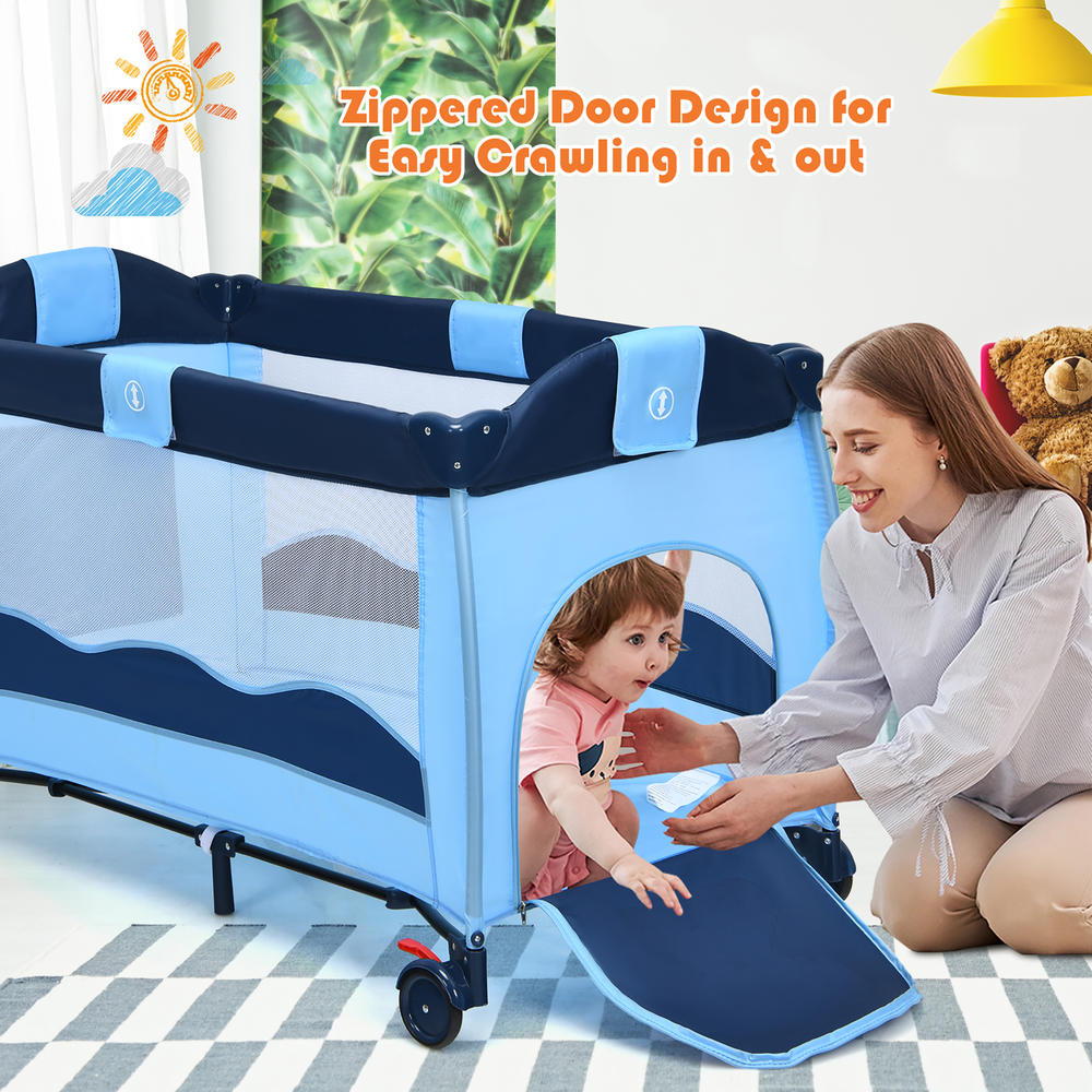 Costway Baby Crib Playpen Playard Pack Travel Infant Bassinet Bed Foldable Blue