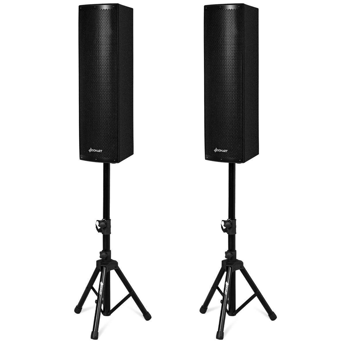 Costway Sonart 2000W Set of 2 Bi-Amplified Speakers PA System with 3-Channel & Stands