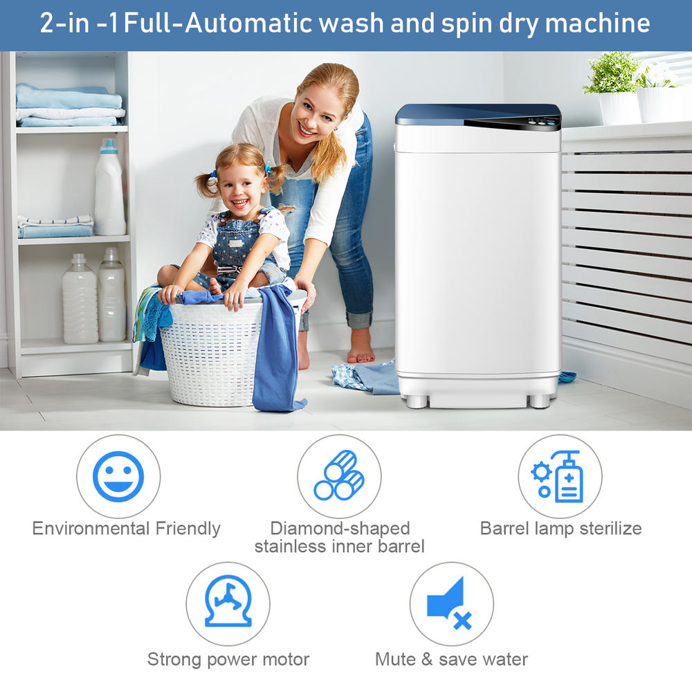 Costway Full-Automatic Washing Machine 7.7 lbs Washer/Spinner Germicidal UV Light Blue