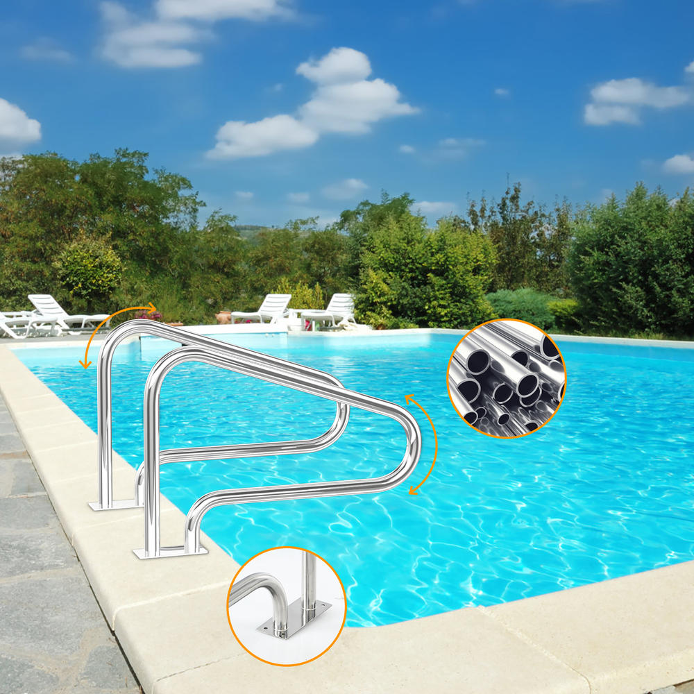 Costway Set of 2 Swimming Pool Hand Rail Stainless Steel w/ Quick Mount Base
