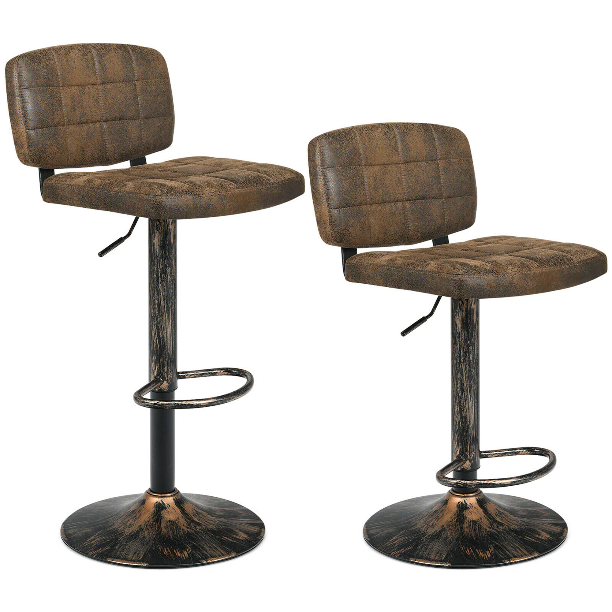 Costway Set of 4 Adjustable Bar Stools Swivel Bar Chairs w/Backrest Retro Brown