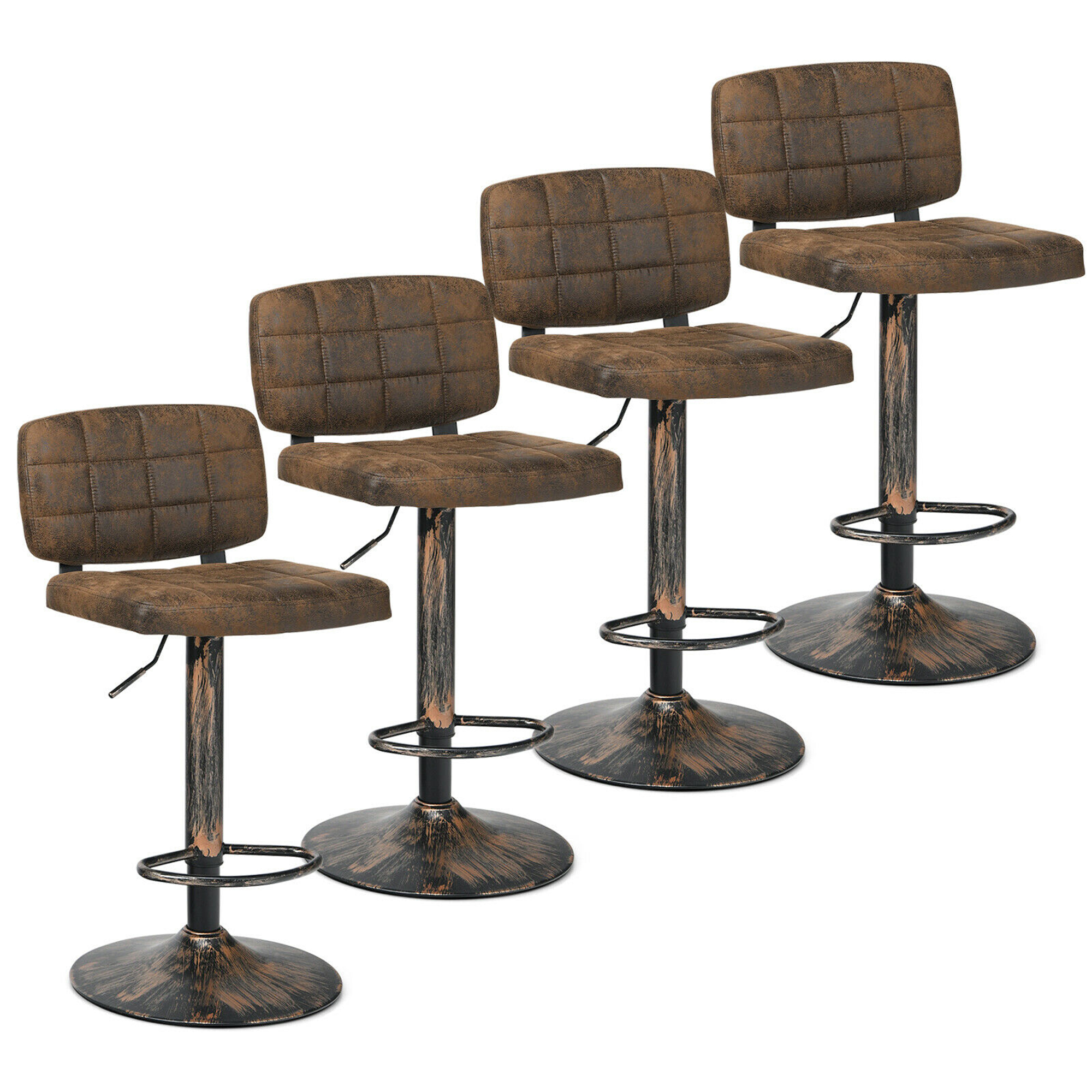 Costway Set of 4 Adjustable Bar Stools Swivel Bar Chairs w/Backrest Retro Brown