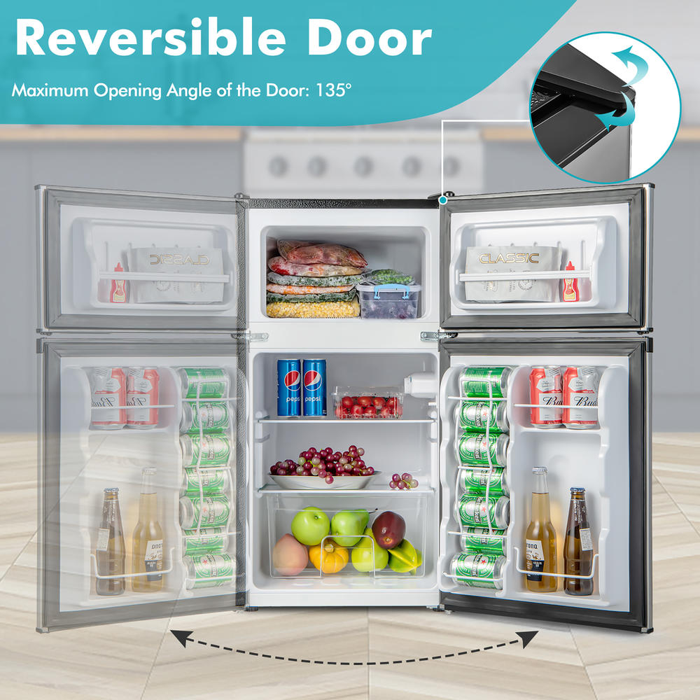 Costway 3.2 Cu.Ft Mini Refrigerator with  Freezer Compact Fridge with  2 Reversible Door