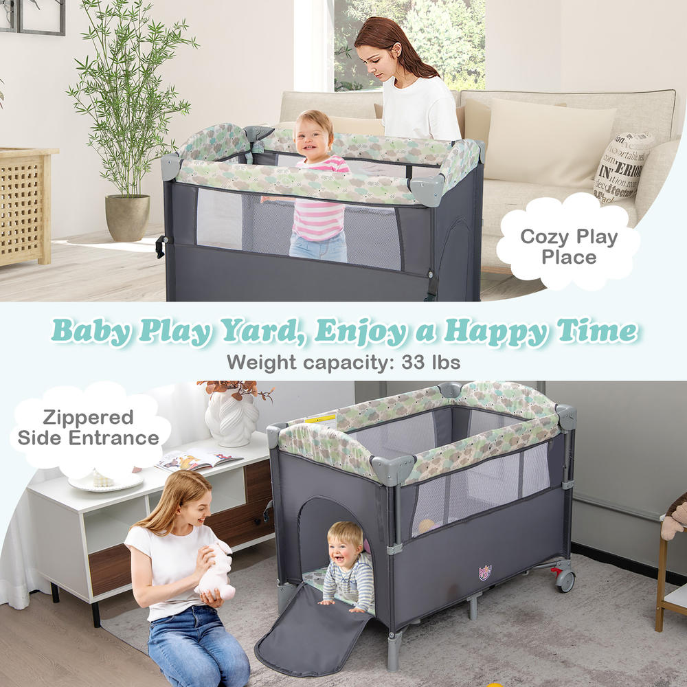Costway 5-in-1 Baby Beside Sleeper Bassinet Portable Crib Playard w/Diaper Changer Gray