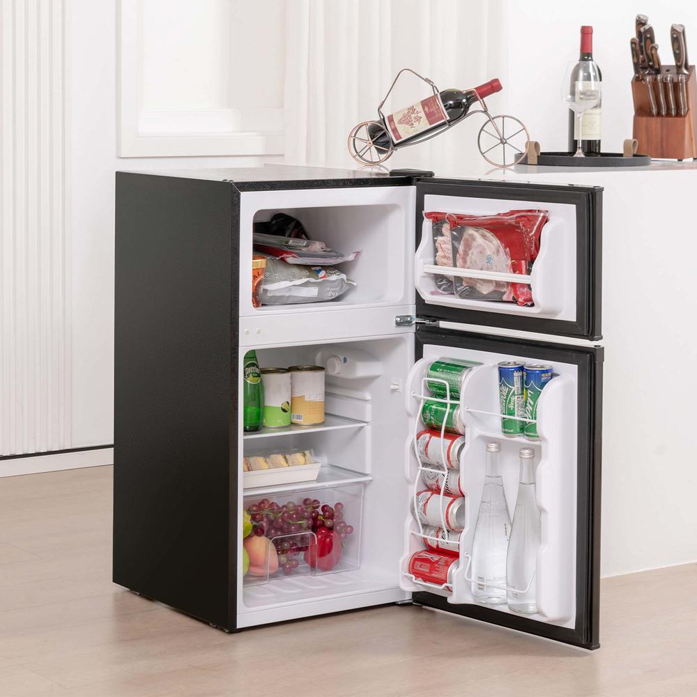 Costway 3.2 Cu.Ft Mini Refrigerator with Freezer Compact Fridge with 2 Reversible Door Black
