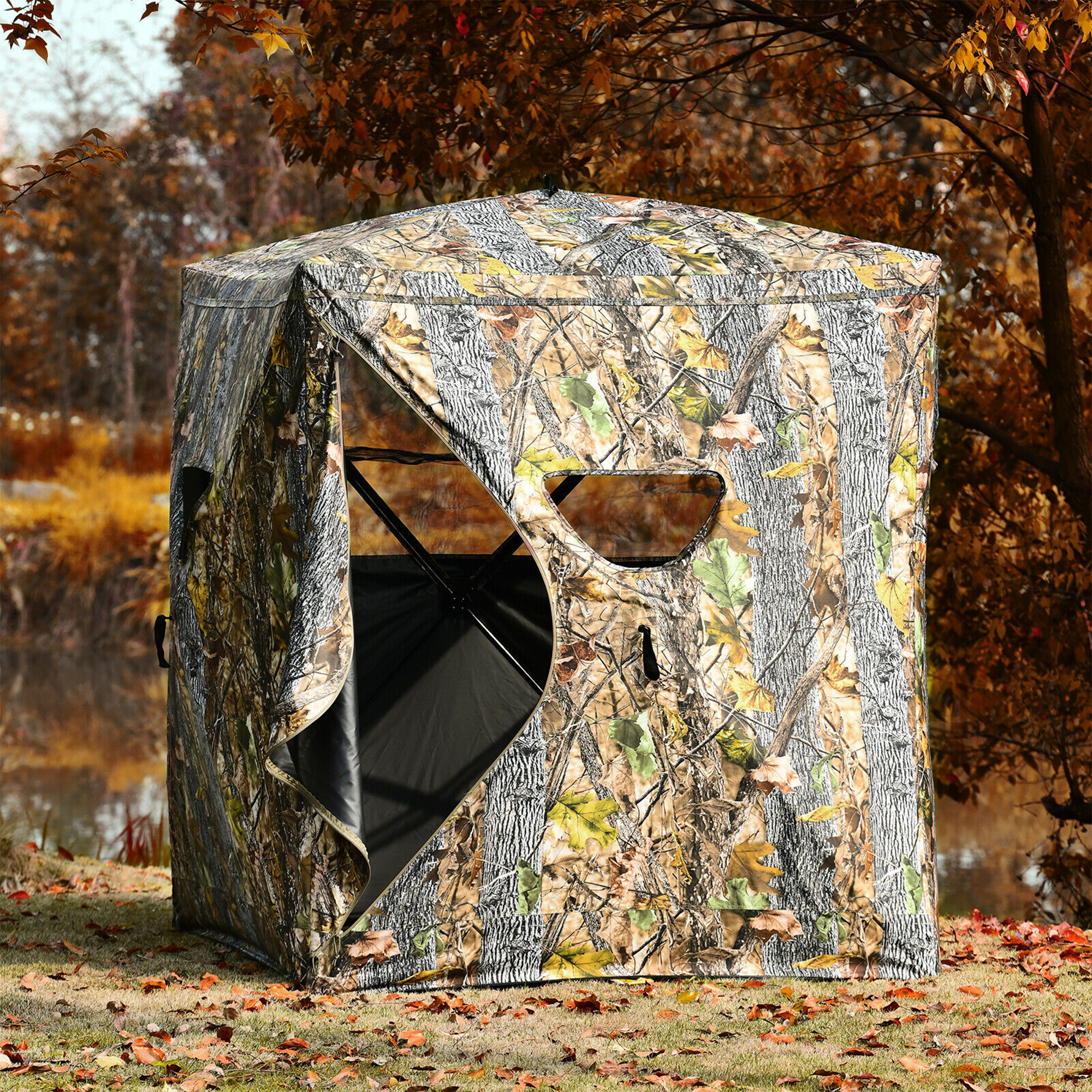 Costway 3 Person Portable Hunting Blind Surround View Pop-Up Tent w/ Slide Mesh Window