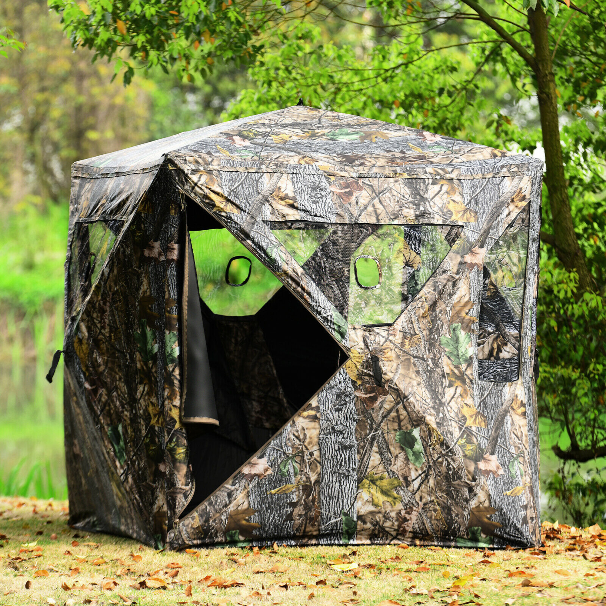 Costway 3 Person Portable Hunting Blind Pop-Up Ground Tent w/ Gun Ports & Carrying Bag