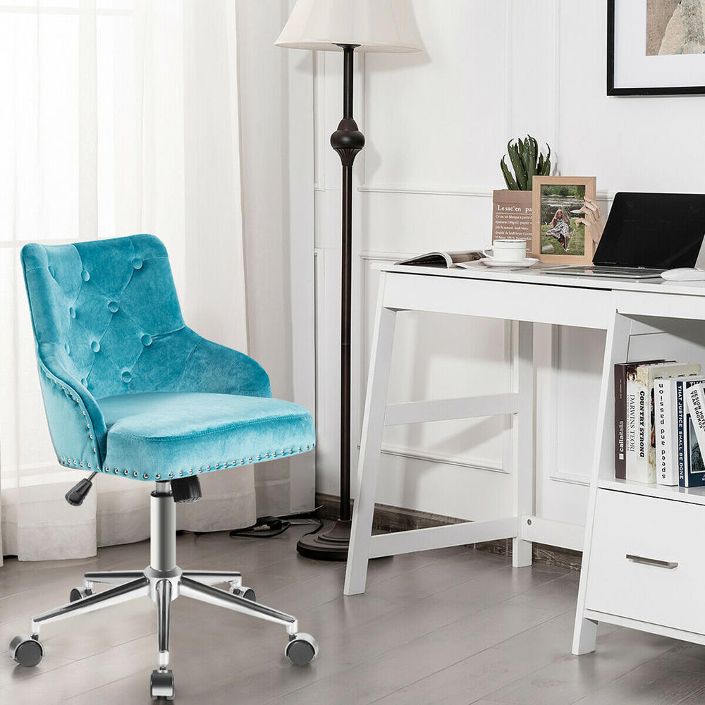 Costway Velvet Office Chair Upholstered Swivel Computer Task Chair Turquoise