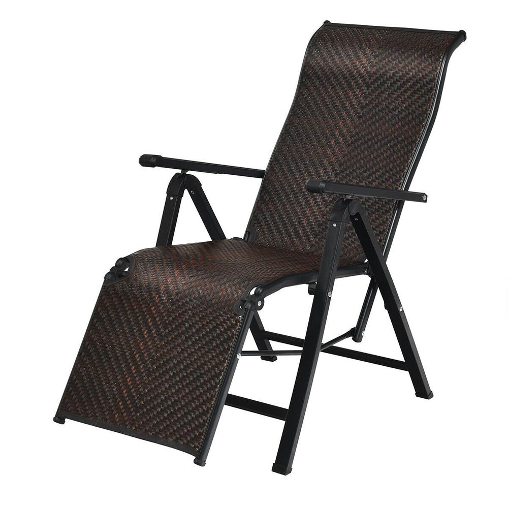 Costway 2PCS Patio Rattan Folding Lounge Chair Recliner Back Adjustable Beach Yard Pool