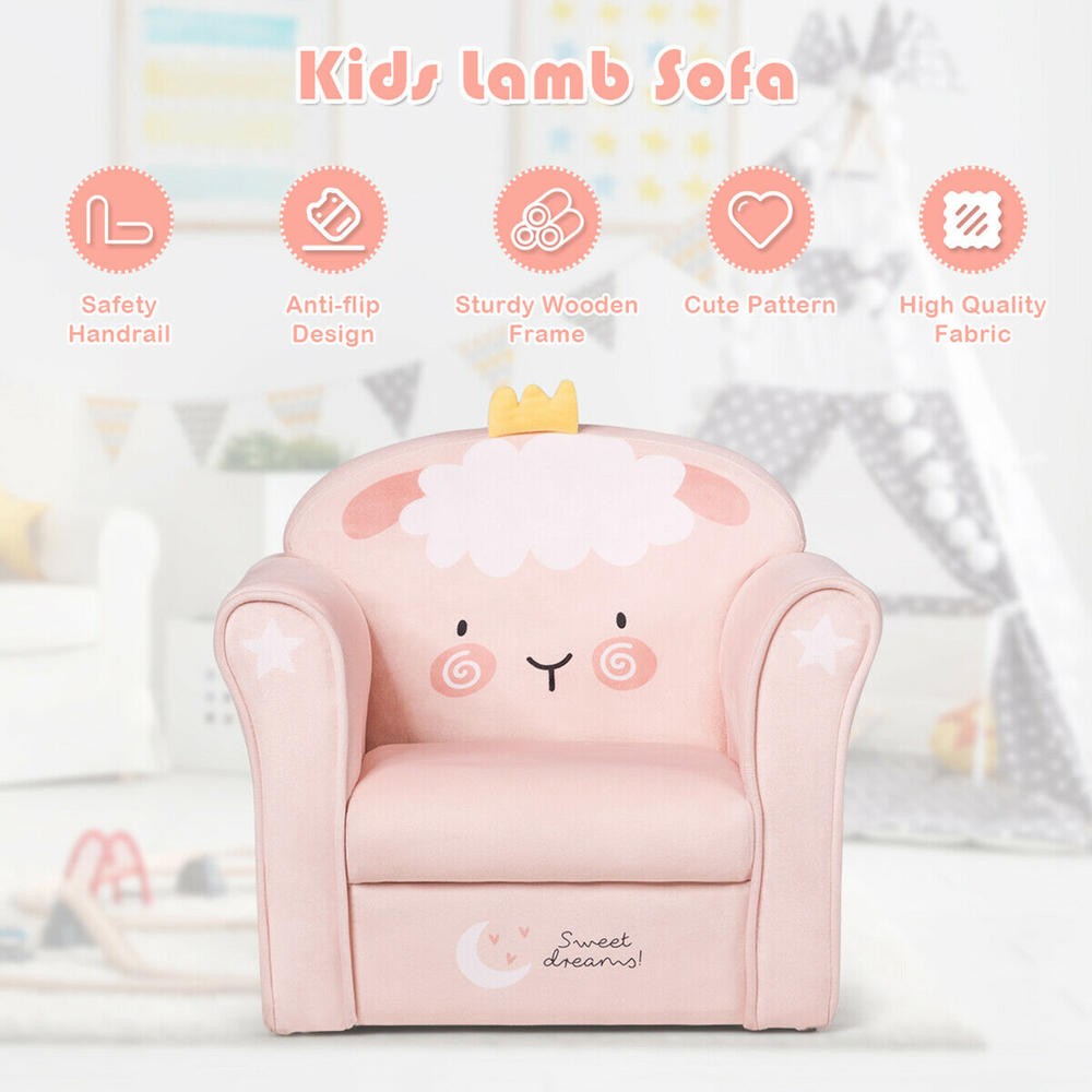 Costway Kids Lamb Sofa Children Armrest Couch Upholstered Chair Toddler Furniture Gift