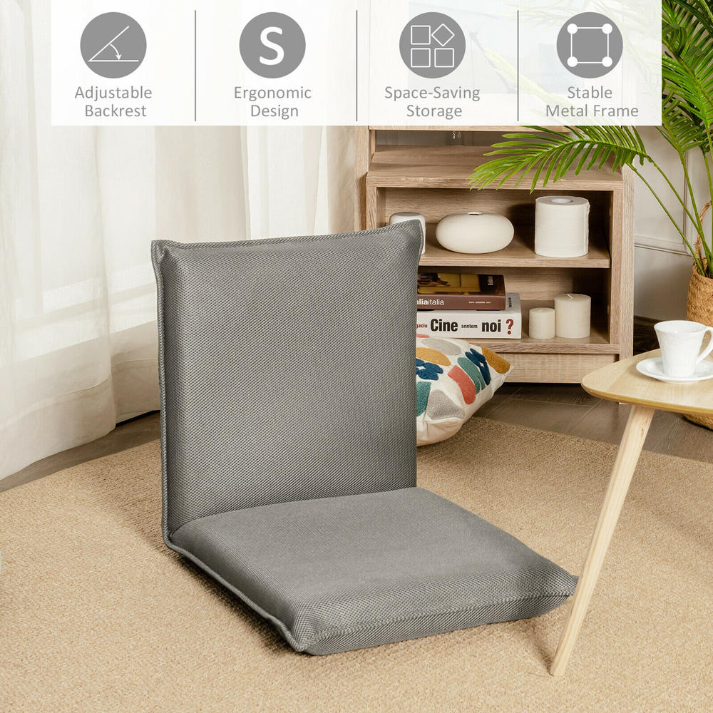Costway Adjustable 6-Position Floor Chair Padded Folding Lazy Sofa Chair Grey