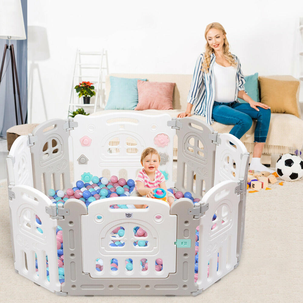 Costway 10-Panel Foldable Baby Playpen Kids Activity Centre w/Tray Table & Desk