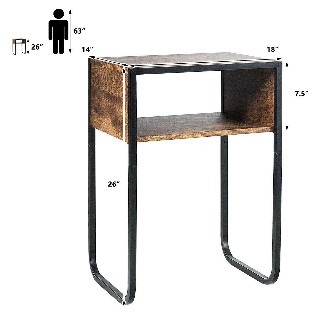 Costway Side Table Industrial Coffee Table w/Metal Frame Rustic End Table Nightstand