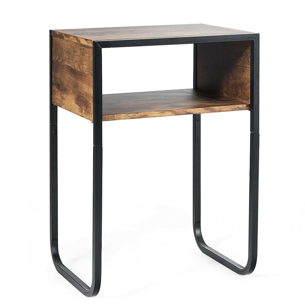 Costway Side Table Industrial Coffee Table w/Metal Frame Rustic End Table Nightstand
