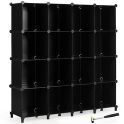Costway 16 Cube Storage Organizer Plastic Organizer Units 49.5'' X 13'' X 50.5'' Black