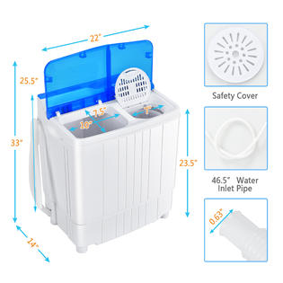 13lbs Portable Compact Mini Twin Tub Washing Machine with Drain Pump Spinner-Blue