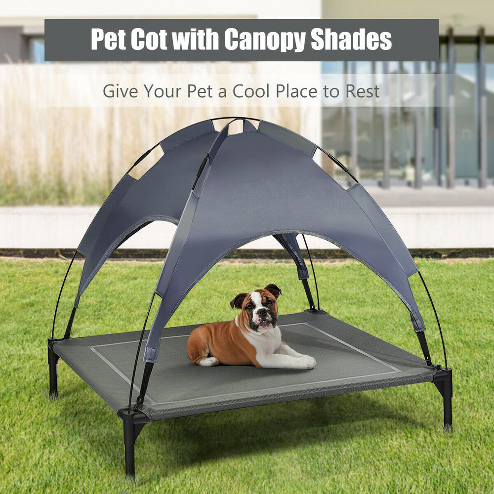 Costway 36'' Portable Elevated Dog Cot Outdoor Cooling Pet Bed w/ Removable Canopy Shade