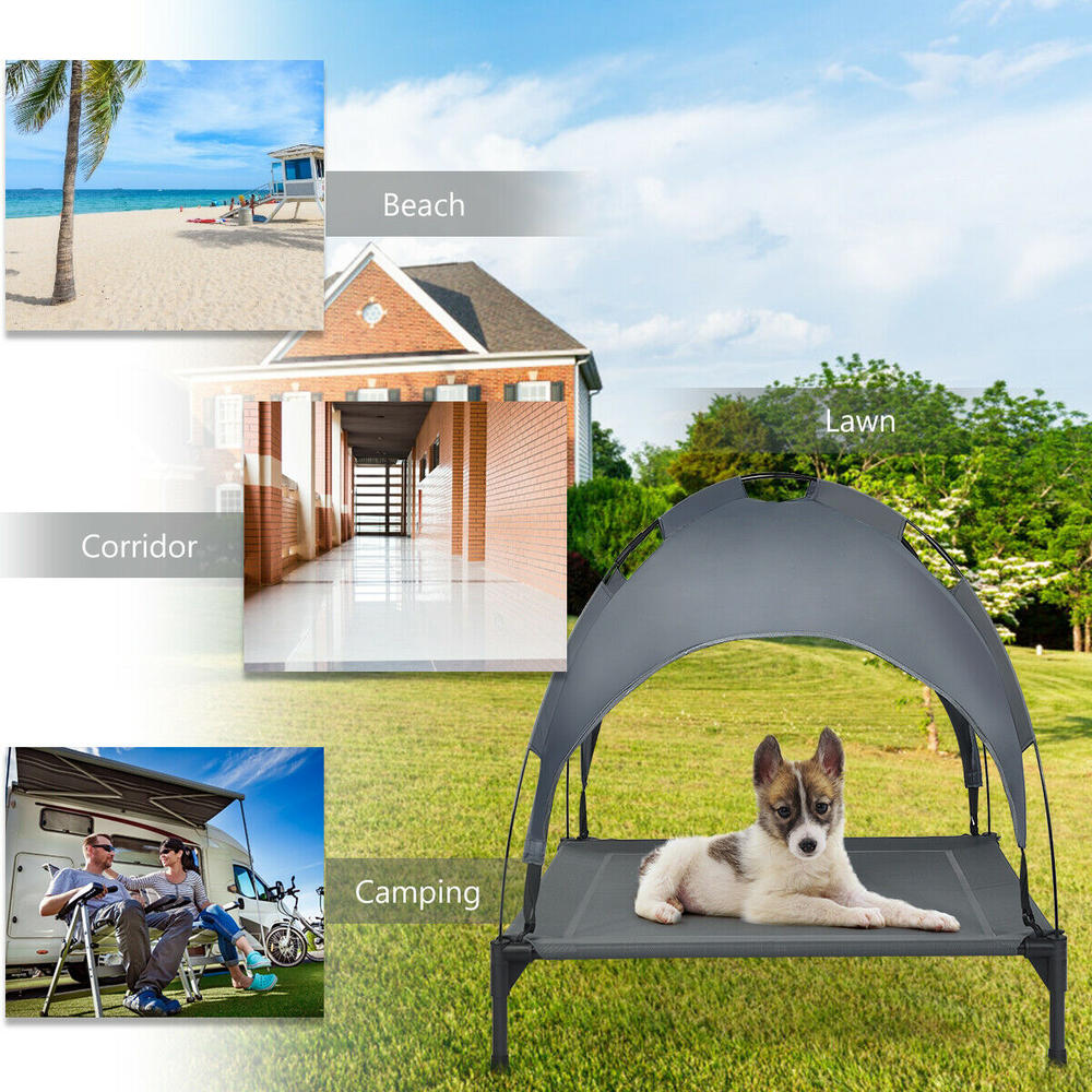 Costway 36'' Portable Elevated Dog Cot Outdoor Cooling Pet Bed w/ Removable Canopy Shade