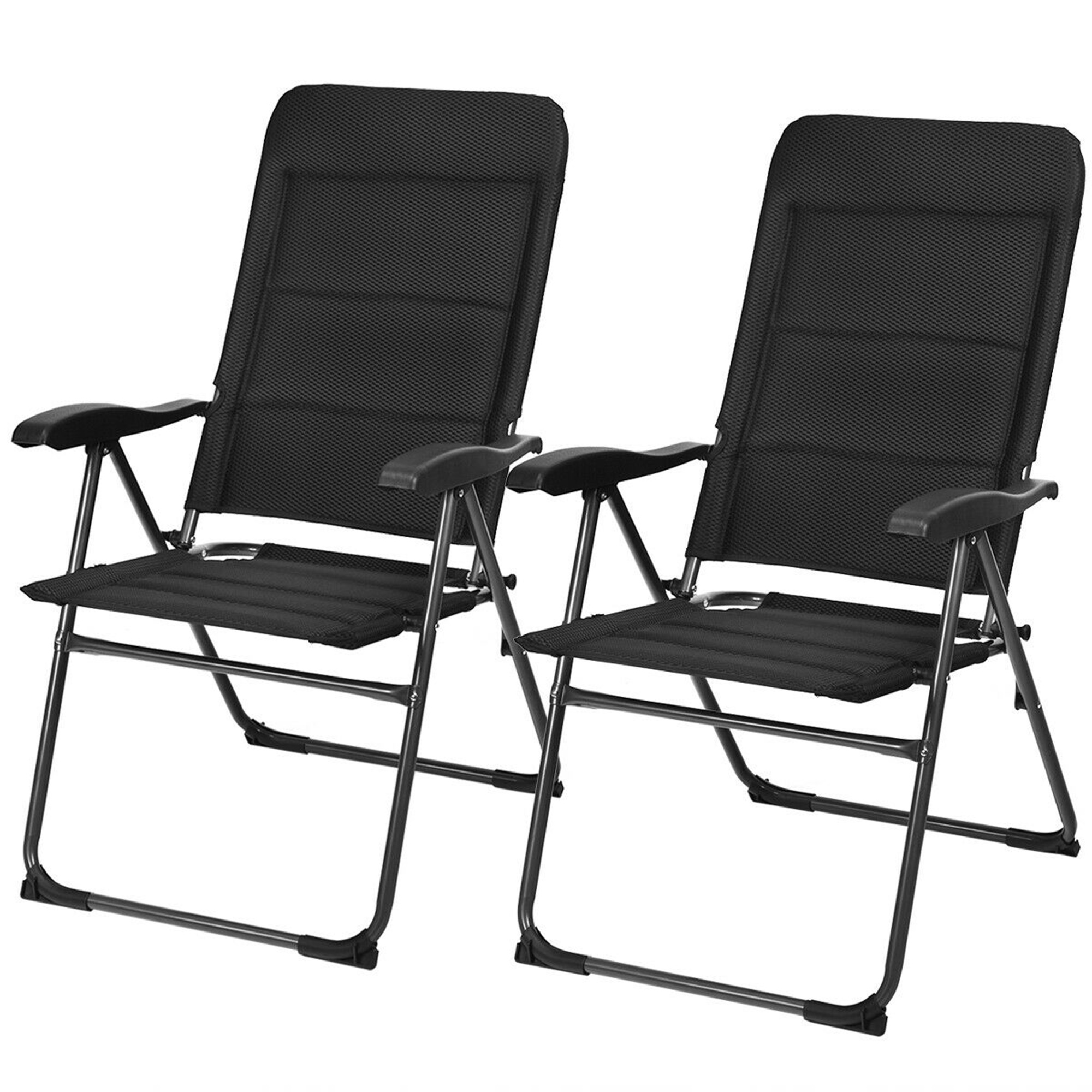 Costway 2PCS Patio Folding Chairs Back Adjustable Reclining Padded Garden Furniture