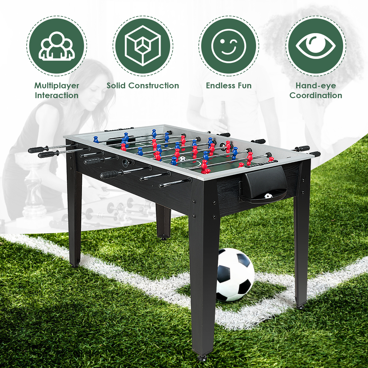 Costway 48'' Competition Sized Wooden Soccer Foosball Table Adults & Kids Home Recreation