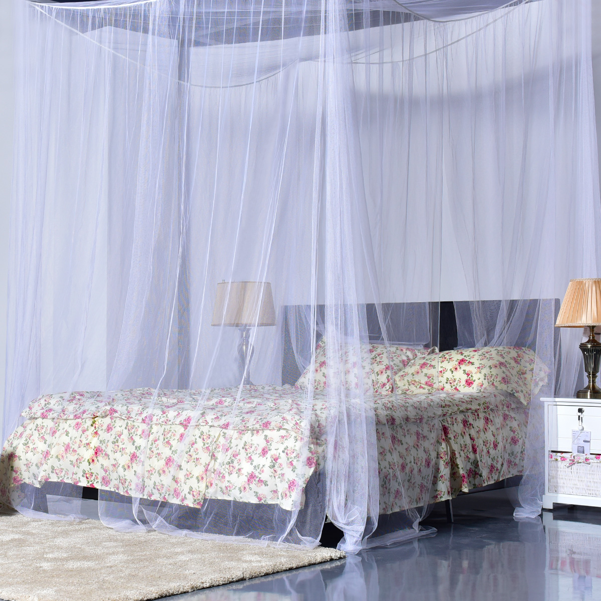 Costway 4 Corner Post Bed Canopy Mosquito Net Full Queen King Size Netting Bedding White