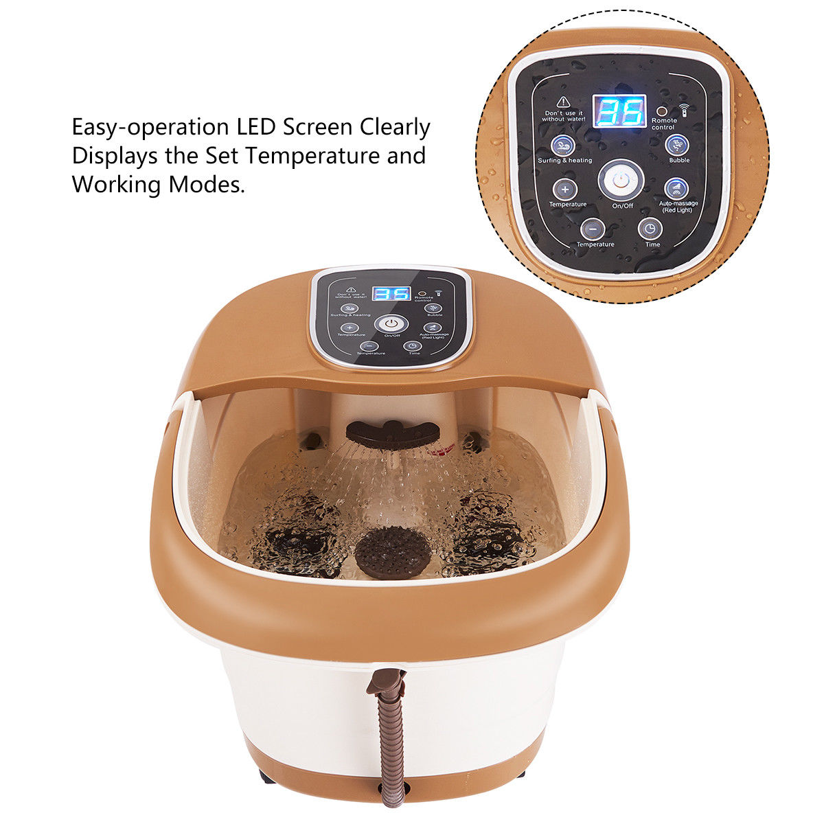 Costway All-In-One Foot Spa Bath Massager Tem/Time Set Heat Bubble Vibration W/6 Roller