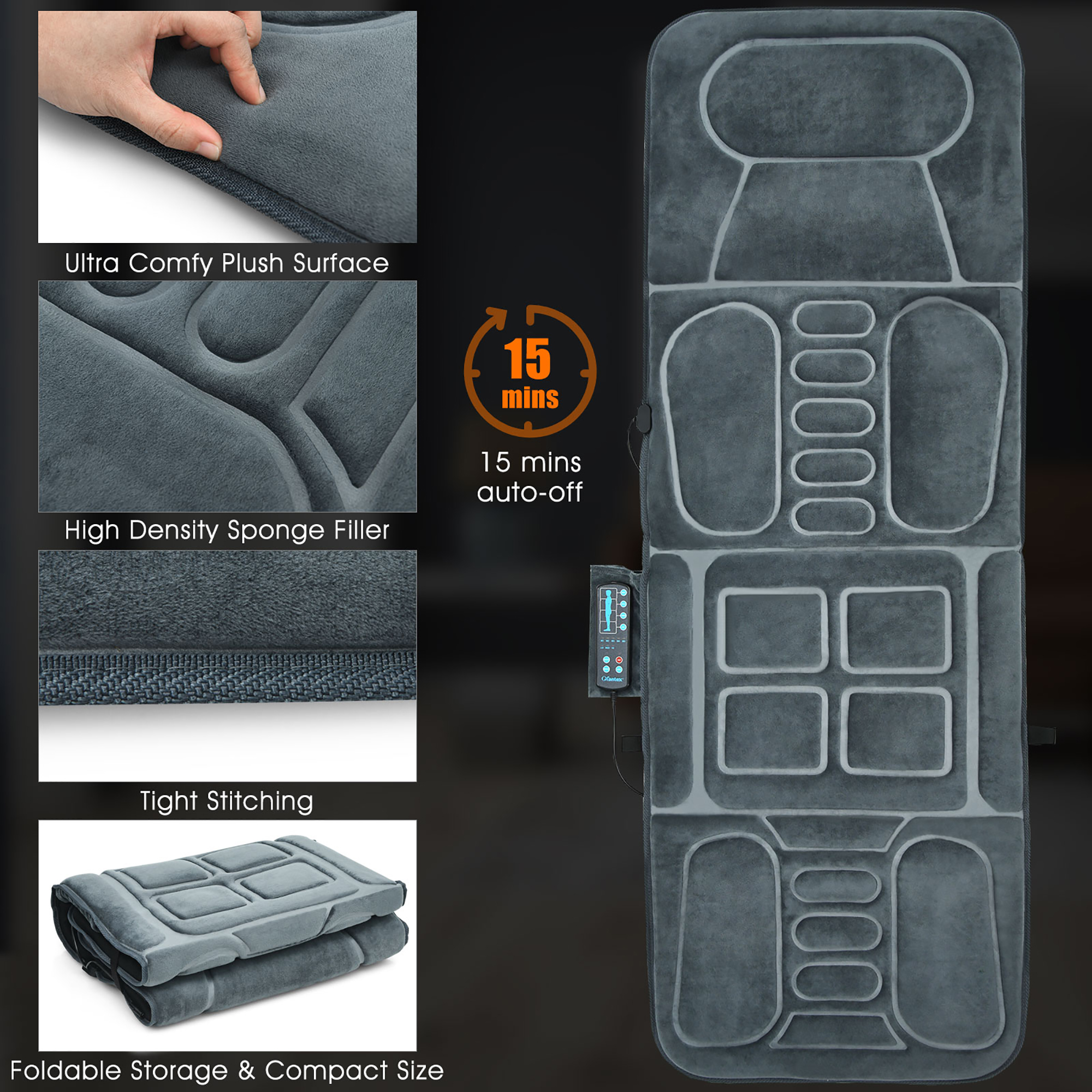 Costway Foldable Massage Mat Full Body Massager with Heat & 10 Vibration Motors
