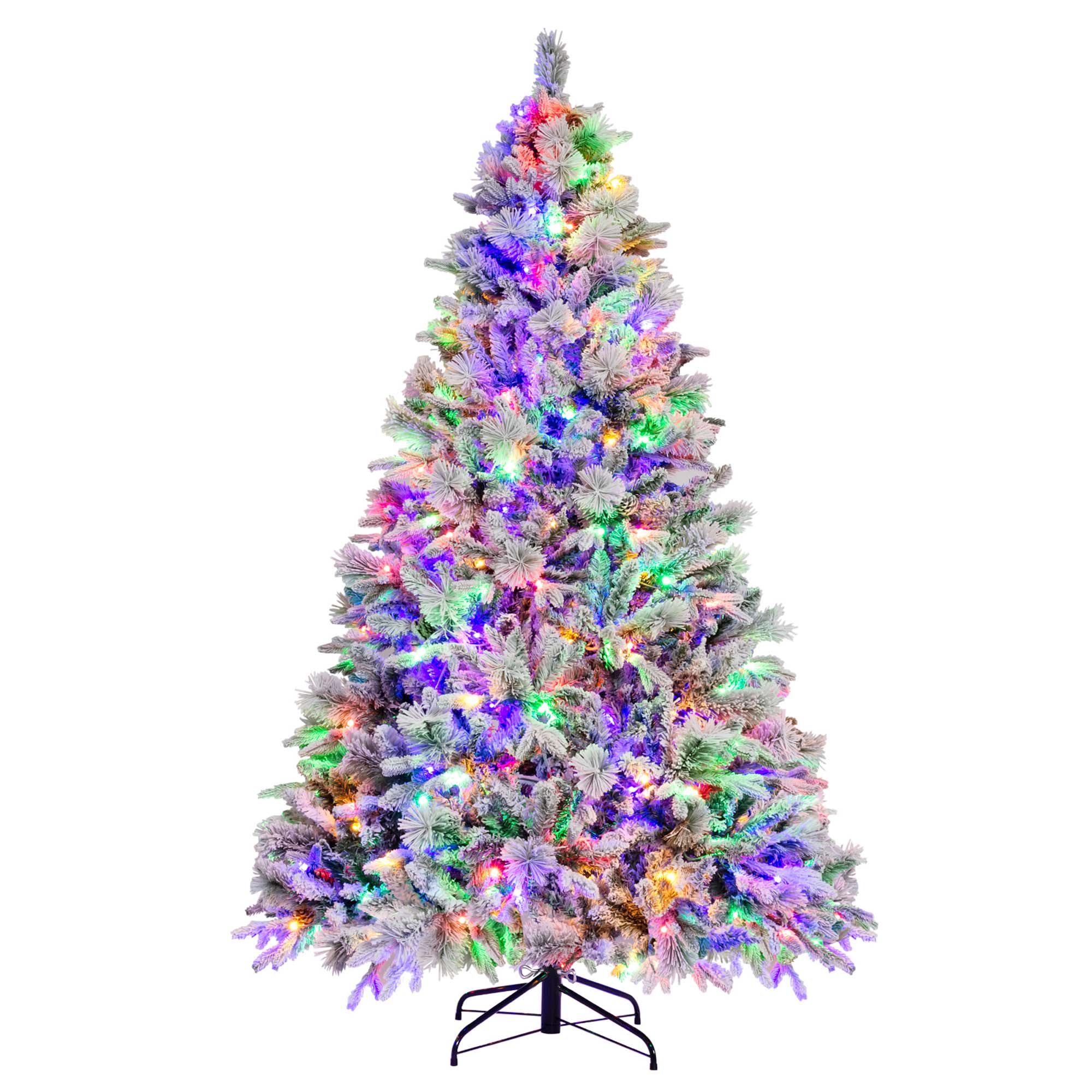 Costway 4.5 FT/6FT/7ft Pre-Lit Snow Flocked Christmas Tree Hinged Xmas Tree with8 Modes 160/240/320 Lights