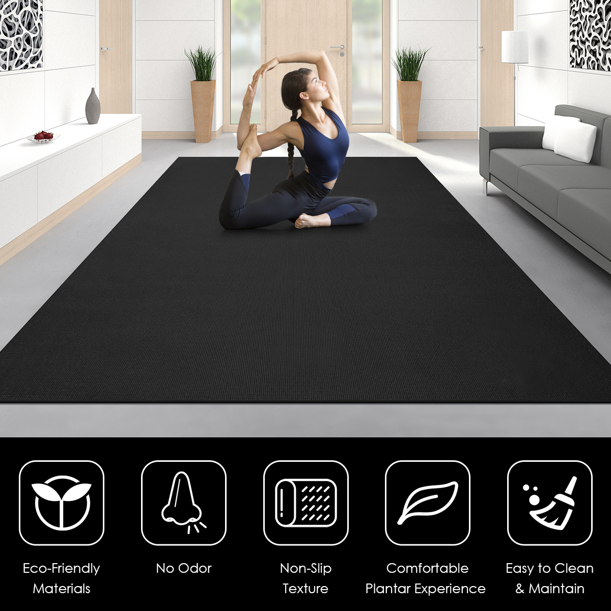 Costway Large Yoga Mat 6' x 4' x 8 mm Thick Workout Mats for Home Gym Flooring Black